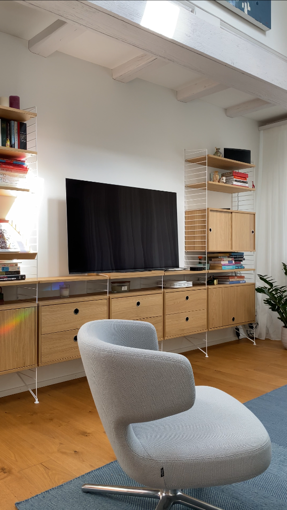 Projekt farbige Dachwohnung Wohnwand